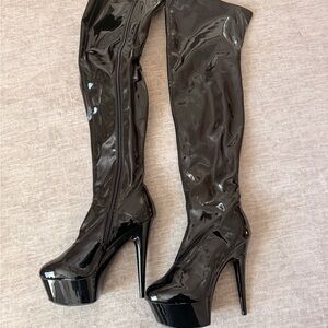 Black Patent Leather Over-the-Knee Boots